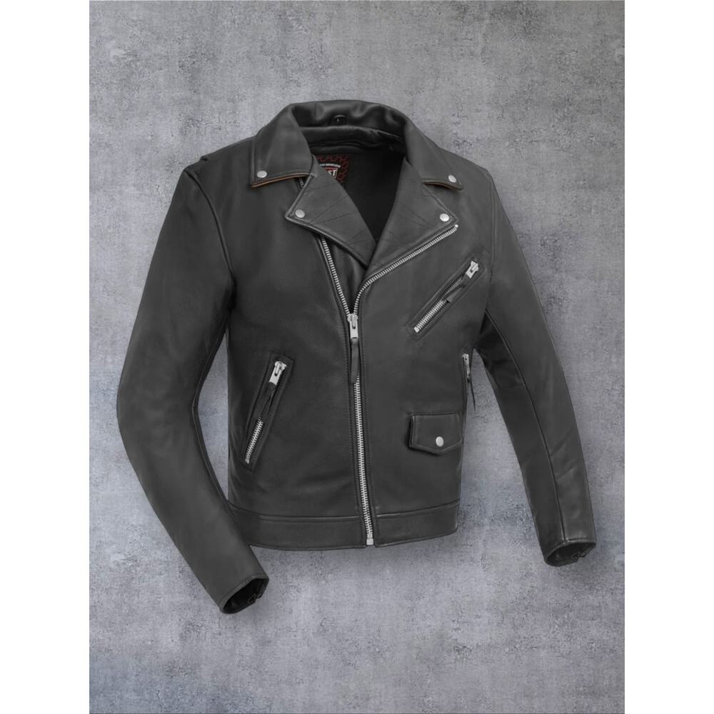 First Mfg Arnold Leather Motorcycle Jacket 4XL Black Naked Cowhide w/Armor Pads